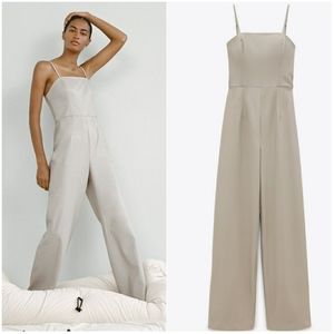 NWT ZARA | Faux Leather Long Jumpsuit Sand